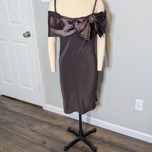 Abs Collection Allen Schwartz 90s Off The Shoulder Brown Bow Mini Dress Size 8